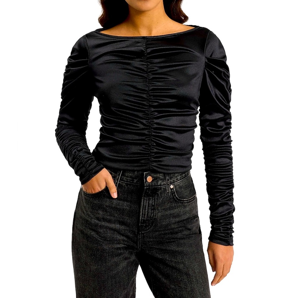 Express Satin Ruched Long Sleeve Tee - Picture 3 of 4